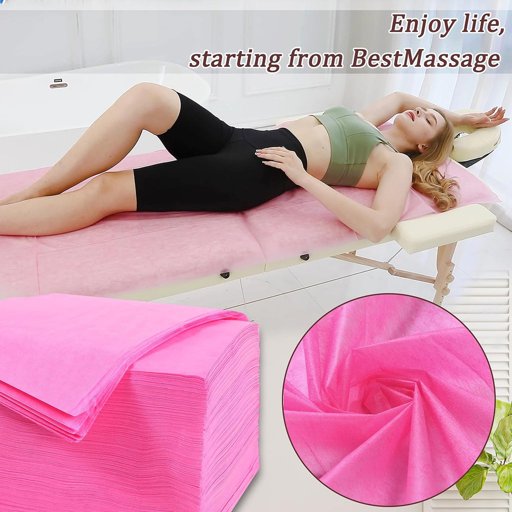 600 Pcs Disposable Bed Sheets 31" x 71" Massage Table Sheets Non Woven Fabric SPA Bed Cover Breathable for Massage Beauty Tattoos (600 Pcs Pink)