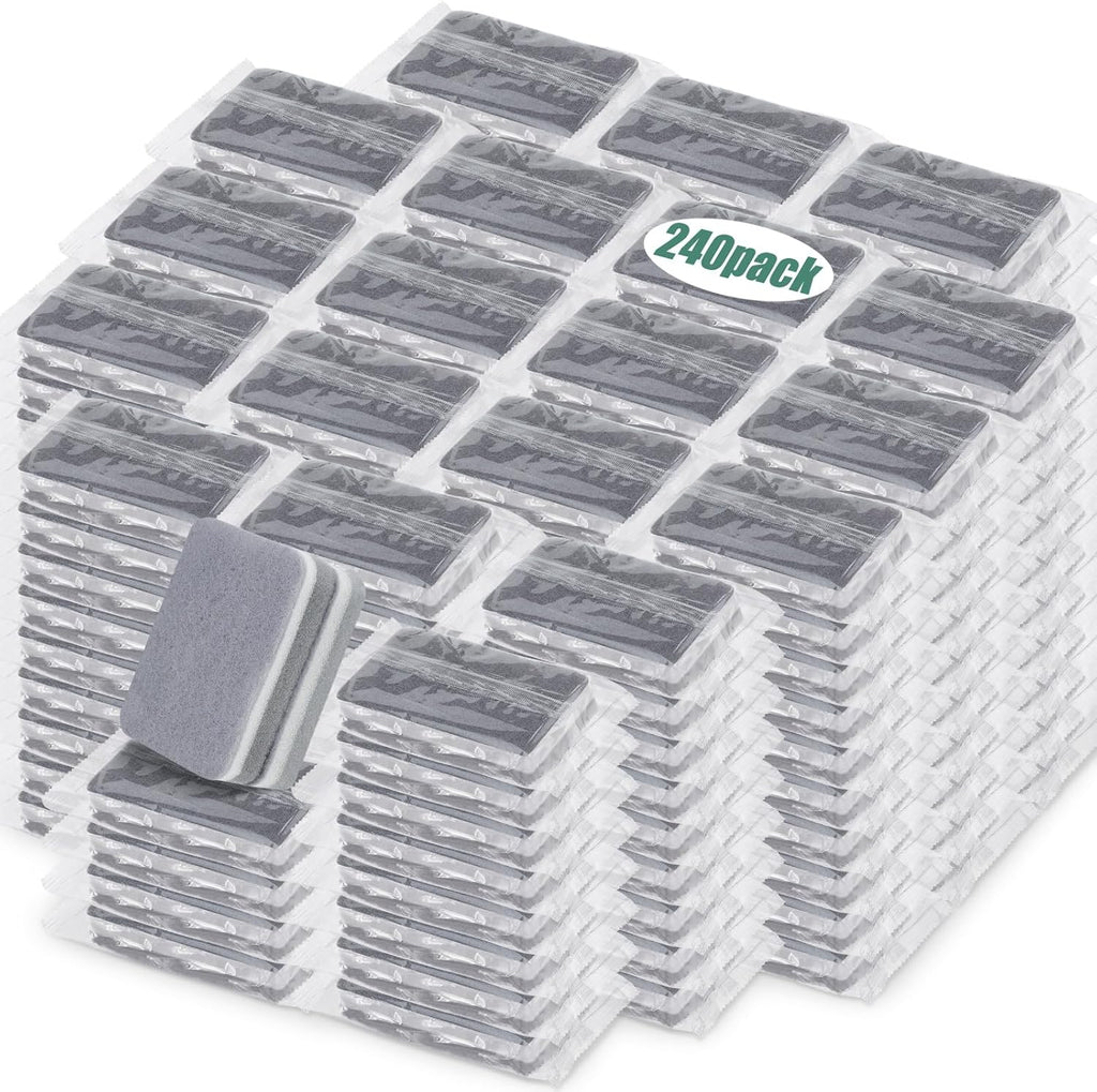 Tanlade 240 Pcs Individually Wrapped Sponge Dishwashing Sponge Bulk Non Scratch Scrub Sponges Kitchen Scouring Pad for Household Cleaning Rental Dishes Hotel Apartment Car (Gray,White)