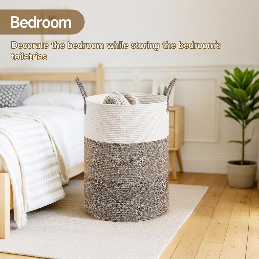 CLHMILY&Z 80L Laundry Basket Round Storage Rope Basket - 16.5x22.5 Inches - Laundry Hamper in Bedreoom and Mutil Storage Bin for Blankets, Toys, and Nursery Essentials