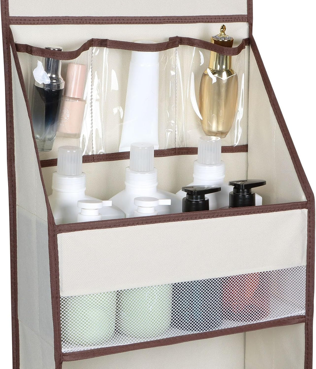 Univivi 5-Shelf Fabric Door Storage Over Door Hanging Organizer with 4 Large Pockets and 3 Small PVC Pockets Nursery Closet Cabinet Wall Mount Hanging Storage Organizers for Baby Nursery (Beige)