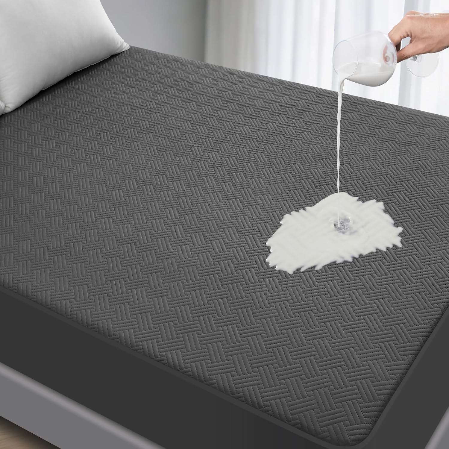 Waterproof Mattress Protector California King Size - Breathable, Noiseless, Ultra-Soft Bed Cover, Mattress Pad Cover with Deep Stretchable Pockets 8"-21" (Gray)