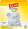 Glad ForceFlex Tall Kitchen Drawstring Trash Bags, 13 Gal, Fragrance Free, 80 Ct (Package May Vary)