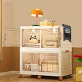 376QT/94Gal 2 Layers Stackable Storage Bins with Lids And Doors - Sensor Lights in Cabinets, Large Collapsible Container Box with 6 Wheels, Plastic Foldable Organizer for Home and Office