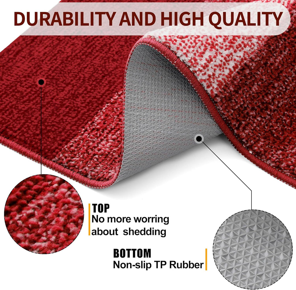 Kitinjoy Indoor Outdoor Door Mat, 30x17 Non-Slip Absorbent Dirt Trapper, Low-Profile Washable Inside Entrance Front Floor Mat, Sturdy Soft Entry Doormats for Entryway, Burgundy