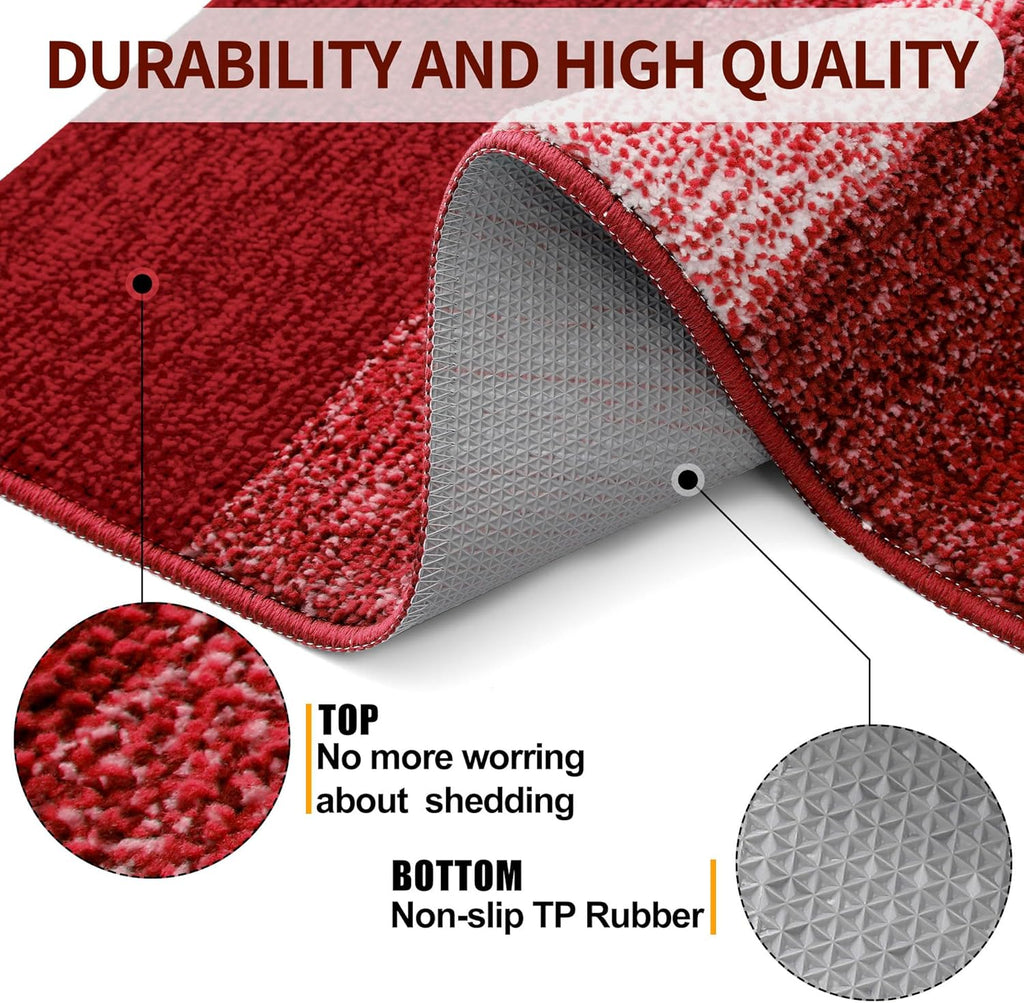 Kitinjoy Indoor Outdoor Door Mat, 47x20 Non-Slip Absorbent Dirt Trapper, Low-Profile Washable Inside Entrance Front Floor Mat, Sturdy Soft Entry Doormats for Entryway, Burgundy