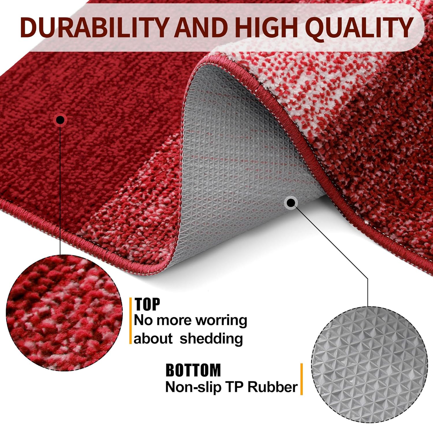 Kitinjoy Indoor Outdoor Door Mat, 59x36 Non-Slip Absorbent Dirt Trapper, Low-Profile Washable Inside Entrance Front Floor Mat, Sturdy Soft Entry Doormats for Entryway, Burgundy
