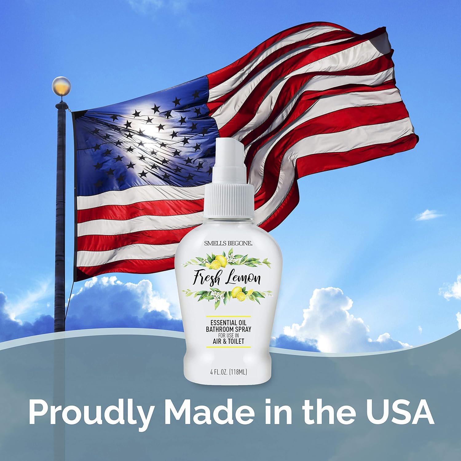 SMELLS BEGONE 4 oz Essential Oil Air Freshener Bathroom Spray - Eliminates Bathroom & Toilet Odors - Made with Essential Oils - Fresh Lemon Scent