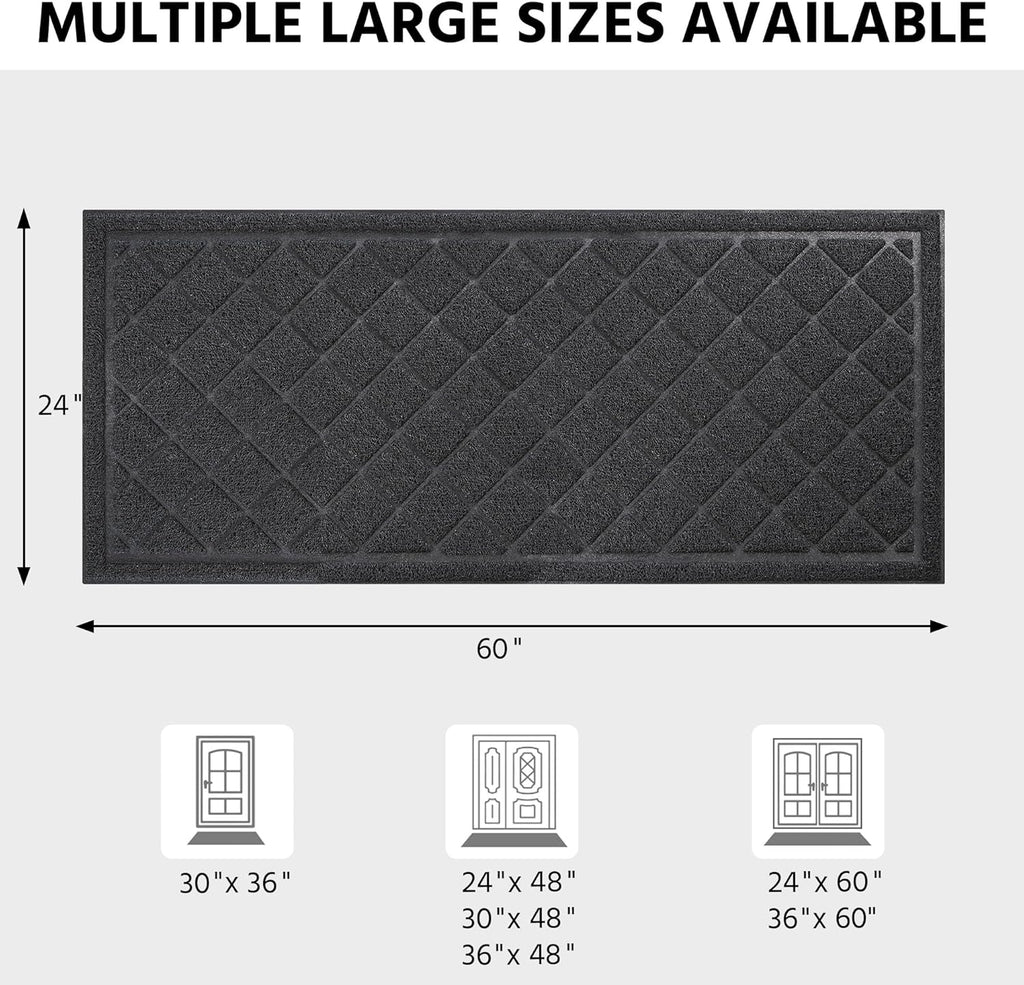 Front Door Mat Outside Entrance, 24" x 60" Heavy Duty All-Season All-Weather Waterproof Doormat Trap Dirt and Moisture Easy Clean Low Profile Patio Porch Entryway Mat