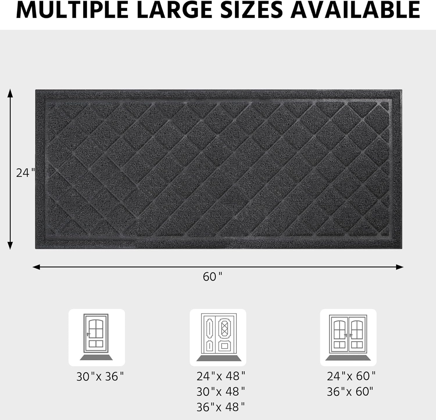 Front Door Mat Outside Entrance, 24" x 60" Heavy Duty All-Season All-Weather Waterproof Doormat Trap Dirt and Moisture Easy Clean Low Profile Patio Porch Entryway Mat