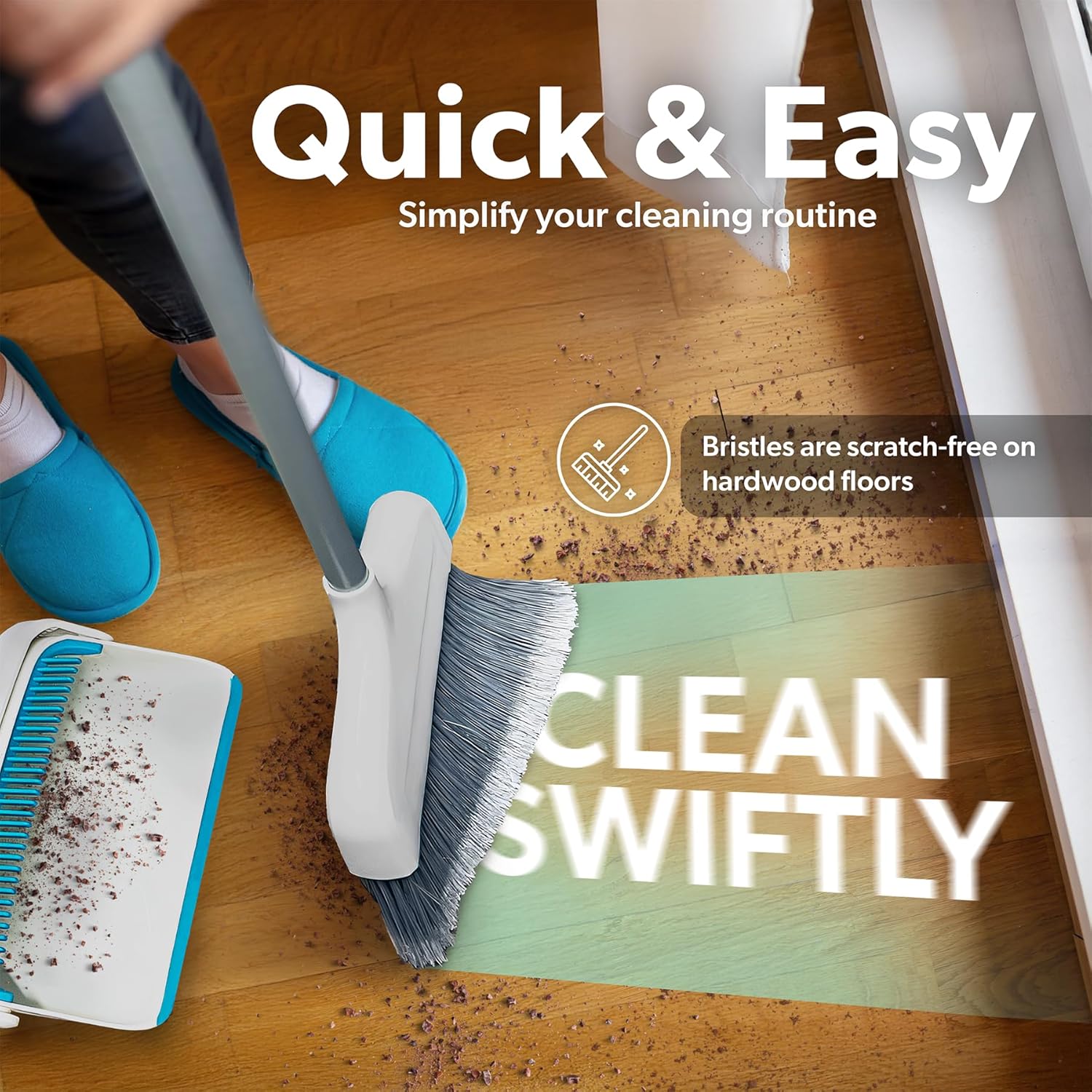 BLACK+DECKER Butler Broom and Dustpan Set for Home, Short Handle, Stand Up and Lightweight Space Saving Dust Pan and Broom Combo for Kitchen, Living Room, Bathroom, Lobby Floor Use