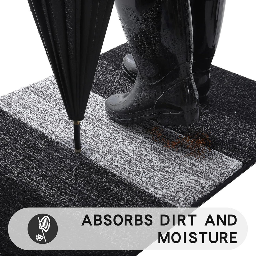 Kitinjoy Indoor Outdoor Door Mat, 48x30 Non-Slip Absorbent Dirt Trapper, Low-Profile Washable Inside Entrance Front Floor Mat, Sturdy Soft Entry Doormats for Entryway, Black