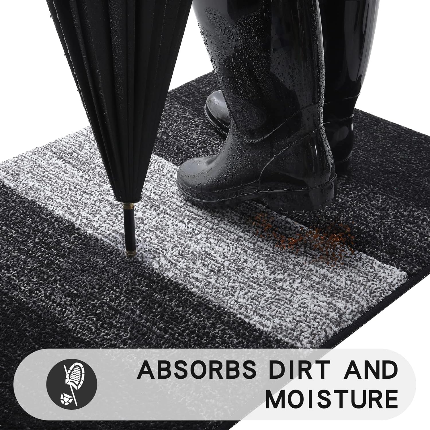 Kitinjoy Indoor Outdoor Door Mat, 48x30 Non-Slip Absorbent Dirt Trapper, Low-Profile Washable Inside Entrance Front Floor Mat, Sturdy Soft Entry Doormats for Entryway, Black