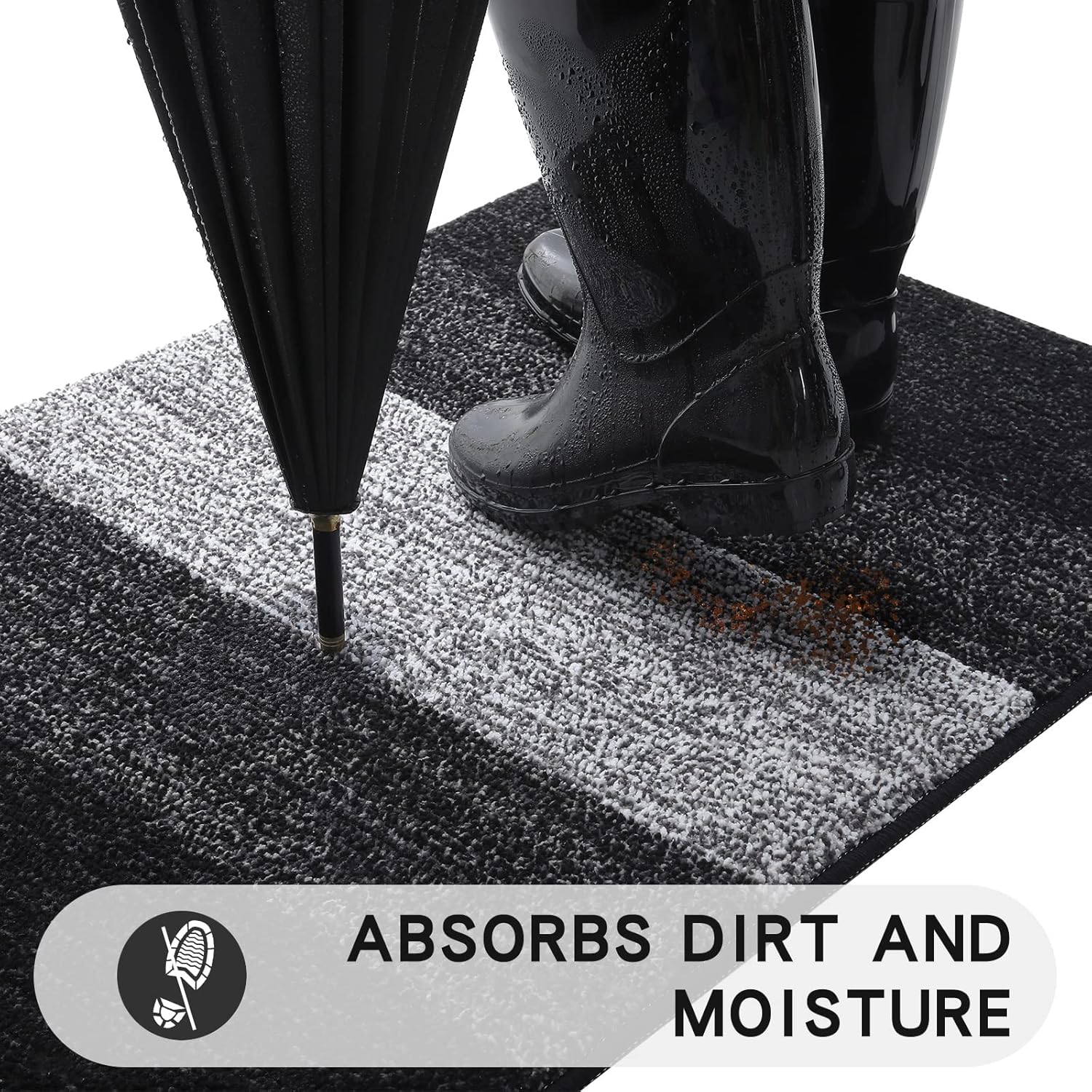 Kitinjoy Indoor Outdoor Door Mat, 47x20 Non-Slip Absorbent Dirt Trapper, Low-Profile Washable Inside Entrance Front Floor Mat, Sturdy Soft Entry Doormats for Entryway, Black