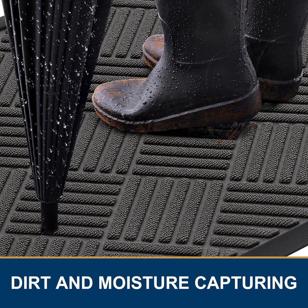 Smiry Front Door Mat Outside Entrance, Heavy Duty Outdoor Indoor Natural Rubber Doormat, Non Slip, Trap Dirt and Moisture, Easy Clean, Low Profile Patio Porch Entryway Mat, 47x23, Grey