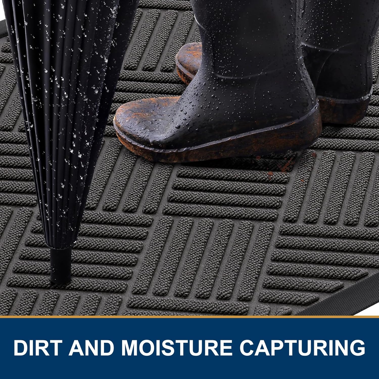 Smiry Front Door Mat Outside Entrance, Heavy Duty Outdoor Indoor Natural Rubber Doormat, Non Slip, Trap Dirt and Moisture, Easy Clean, Low Profile Patio Porch Entryway Mat, 29.5x17, Grey