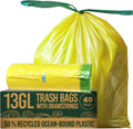 13 Gallon Trash Bags with Drawstrings, 40 Bags Made from 50% Recycled Plastic, Leakproof and Tear-Resistant, Tall Kitchen Garbage Bags for Home and Office