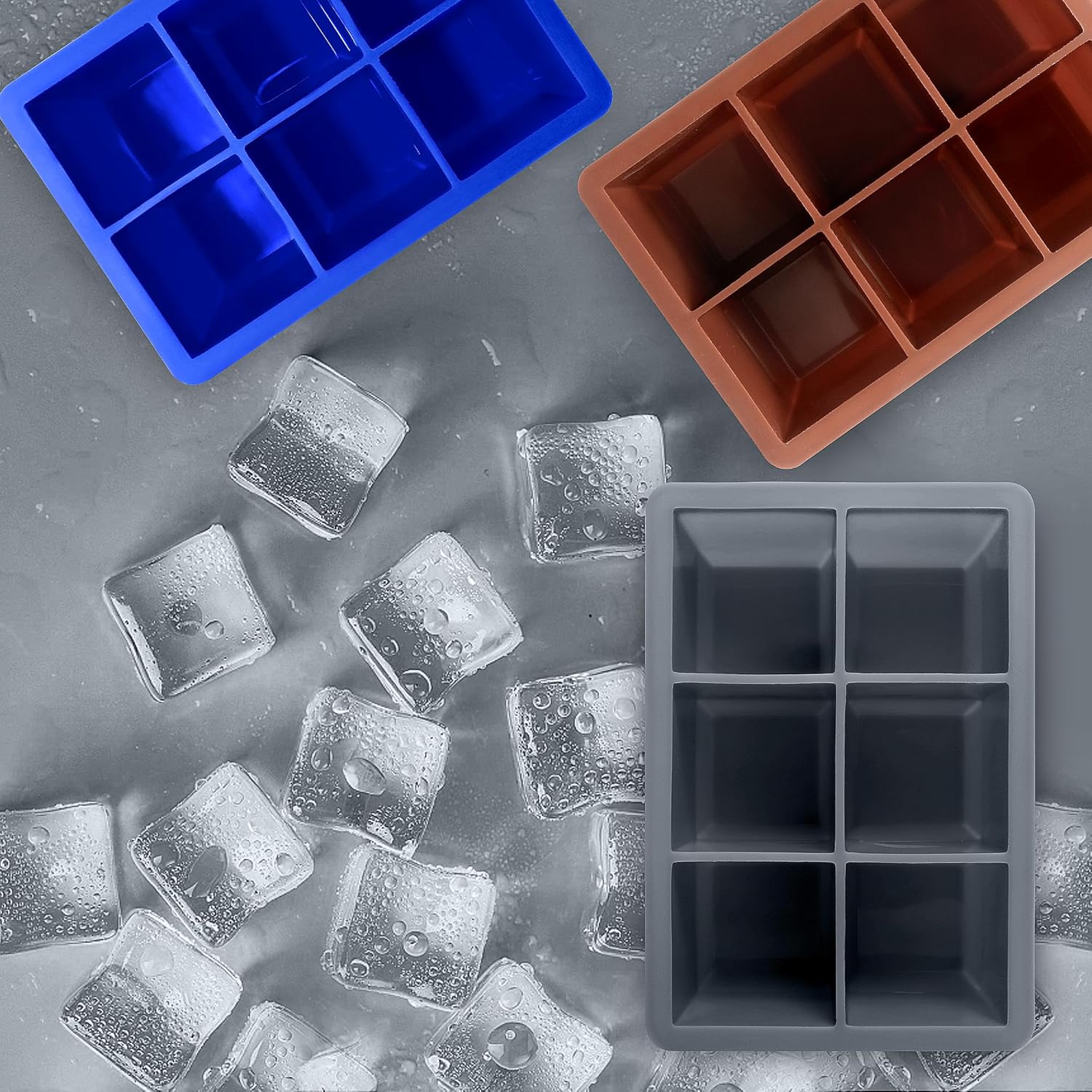 Silicone Ice Cube Trays 3 Pack - Large Size Silicone Ice Cube Molds with Leak Proof Removable Lid Square Ice Cube Tray And BPA Free for Cocktail,Whiskey, Stackable Flexible Ice