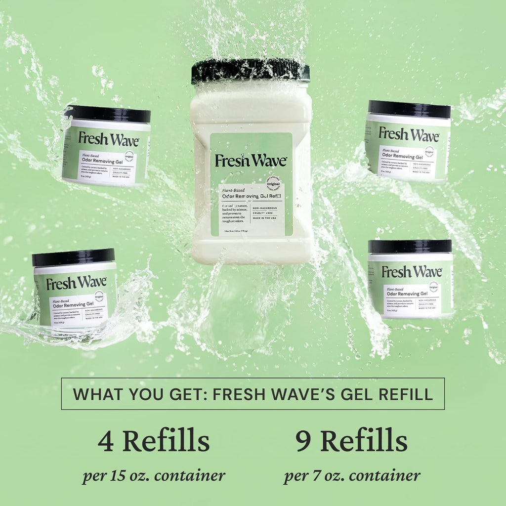 Fresh Wave Odor Removing Gel Refill, 63 oz., Pack of 2 - Safer Odor Absorbers for Home, Natural Plant-Based Odor Eliminator, Every 15 oz. lasts 30-60 Days, For Cooking, Trash & Pets