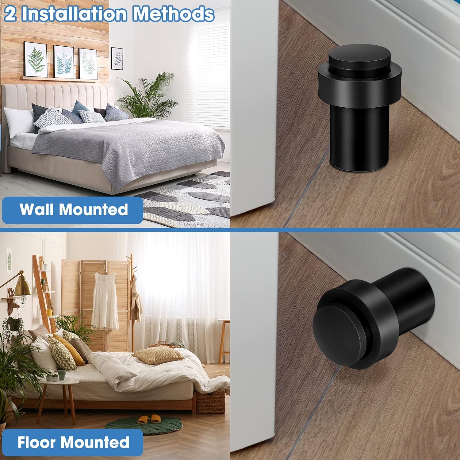 Chumia 20 Pcs Door Stopper Mounted Floor Stops Stainless Steel Cylindrical Stopper Modern Decorative Rubber Bumper Stops Holder Wall Protector for Bottom or Top of Door (Black)