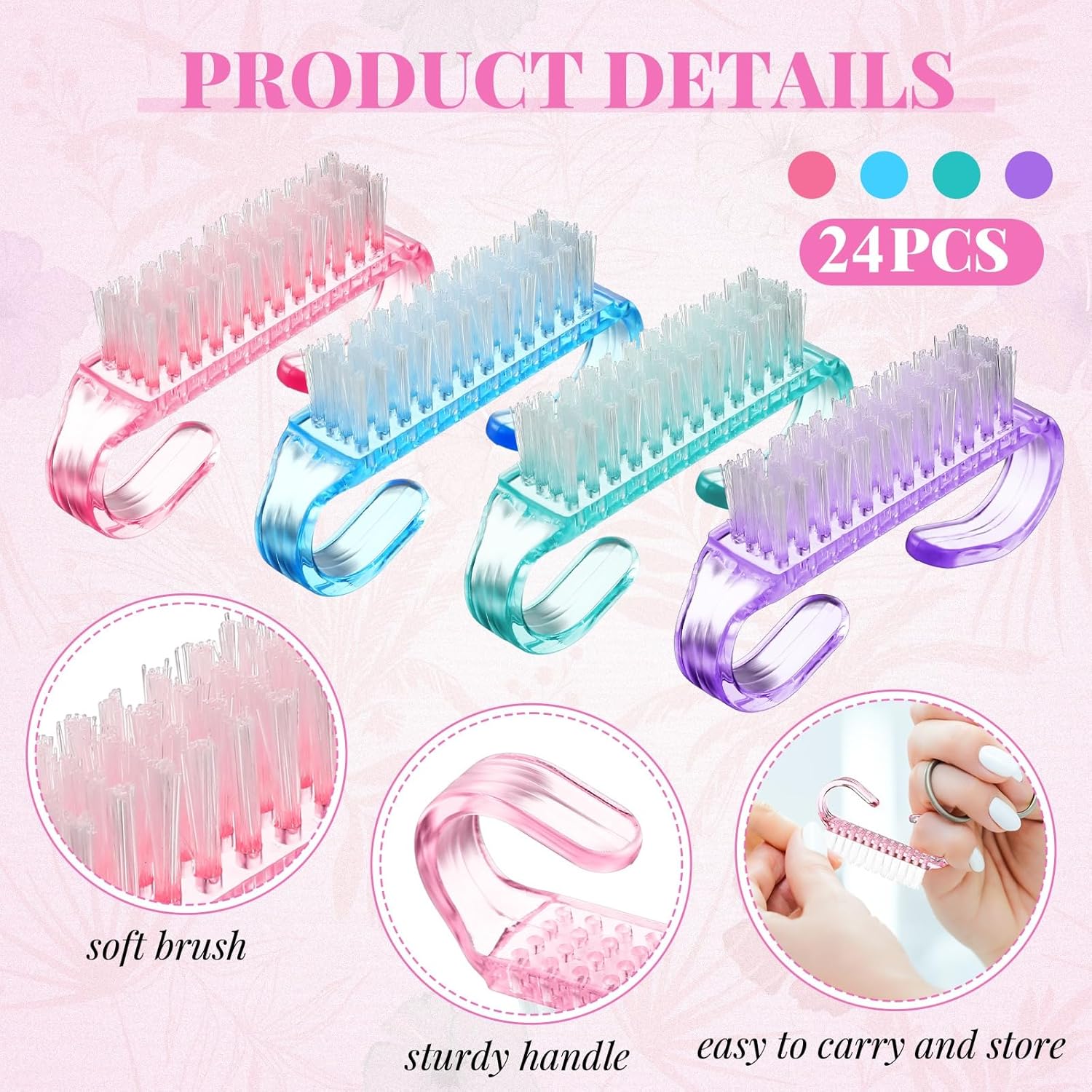 Patelai 48 Pcs Handle Grip Nail Brush Bulk Colorful Nail Scrubber Cleaner Fingernail Brushes Hand Toes Scrub Cleaning Brushes Pedicure Scrubbing Tool for Men and Women, Multicolor Brush