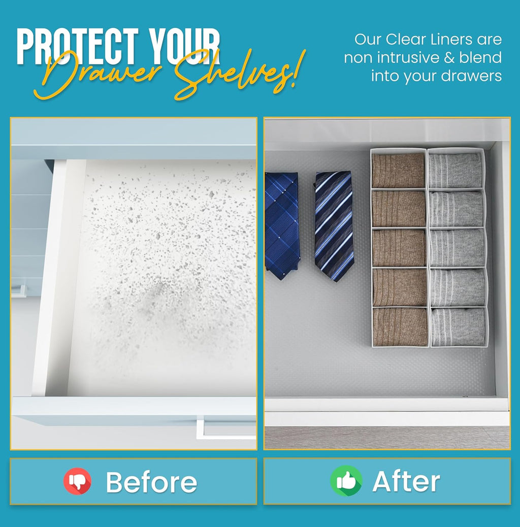 Shelf Liner Drawer Liner for Kitchen Cabinets Non-Adhesive by Linda’s Essentials (17.7 x 240 Inches) - Non-Slip Easy Clean Kitchen Cabinet and Cupboard Protector, Waterproof Mat, Clear Roll