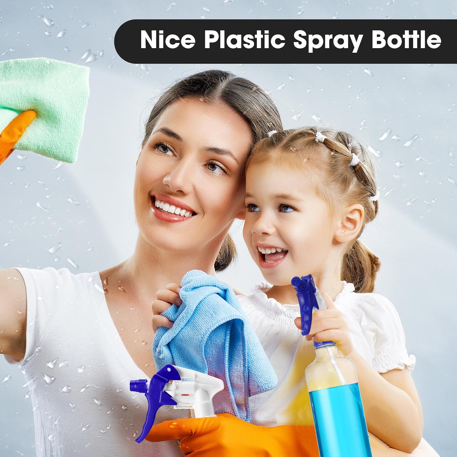 Eccliy 12 Pcs 16 Oz Plastic Spray Bottle, Adjustable Empty Reusable Sprayer for Cleaning, Planting, Water, Bathroom and Kitchen, BBQ, Commercial and Residential(Blue,Clear)