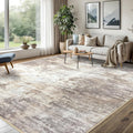 IOHOUZE Abstract Area Rugs 8x10 Ft Washable Large Rugs for Living Room, Non Slip Dining Room Rug, Printed Faux Wool Rugs for Bedroom, Floor Carpet for Office Nursery Playroom, Beige Brown