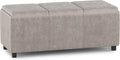 SIMPLIHOME Avalon 42 inch Wide Contemporary Rectangle Storage Ottoman in Distressed Grey Taupe Vegan Faux Leather, Assembled, for the Living Room, Entryway and Family Room