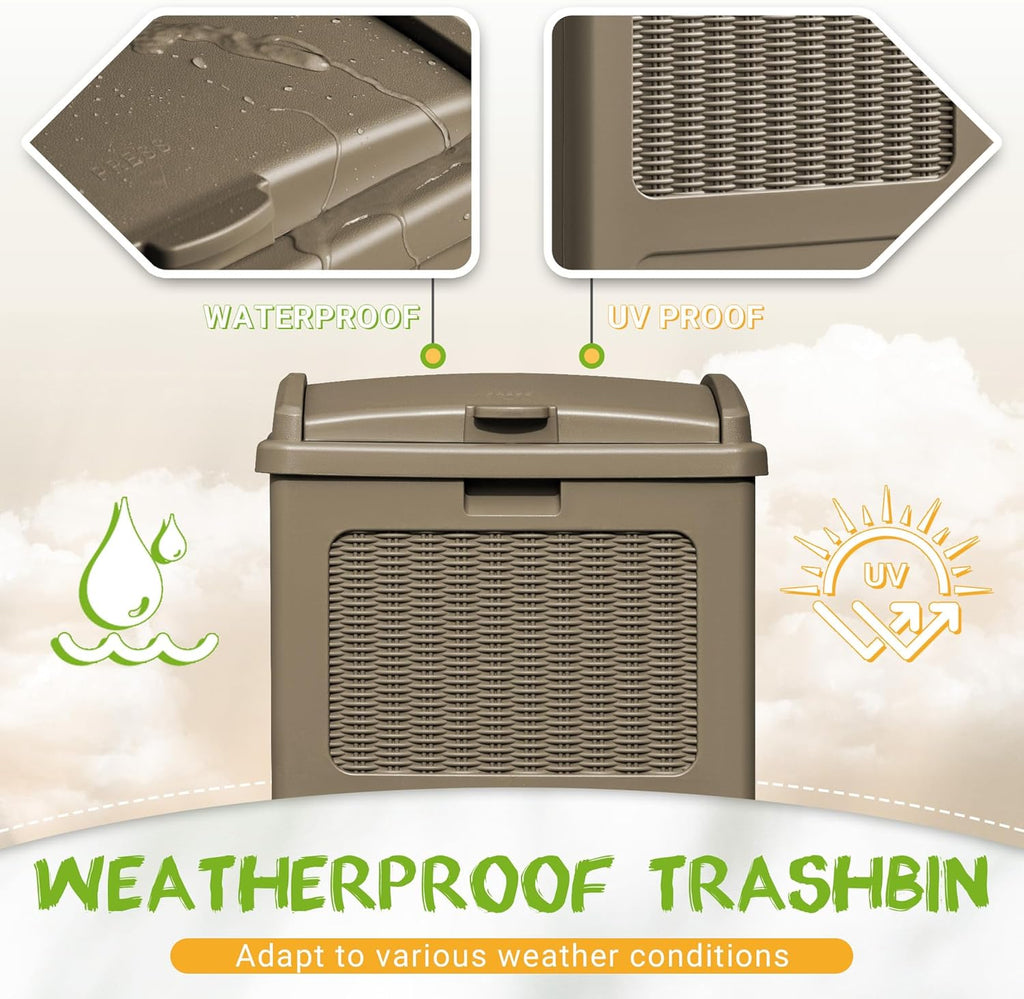 YESHOMY 2 Pack Outdoor Trash Can with Lid, Garbage Bins for Garden, Porch, Home and Kitchen, Coffee