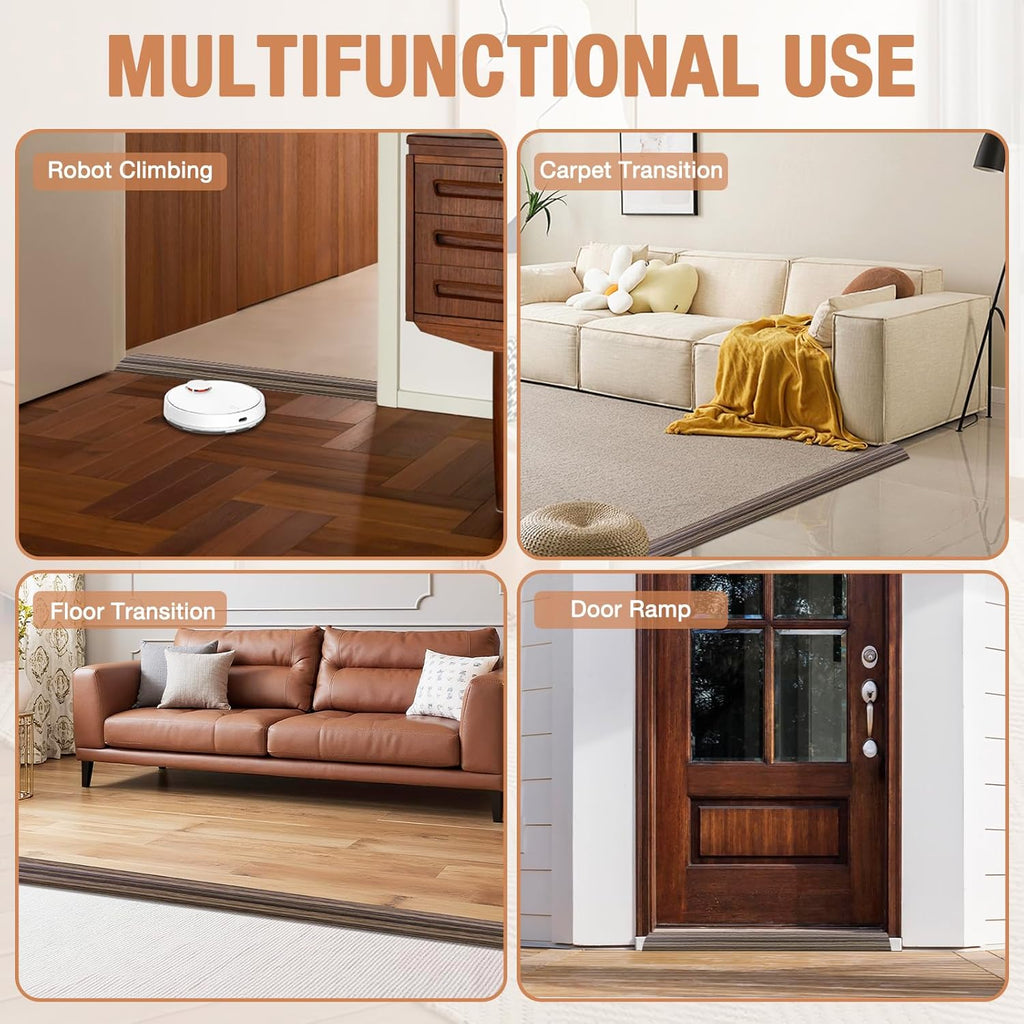 Floor Transition Strip Self Adhesive Vinyl Door Threshold for Doorways Carpet Edging Trim Overlap Edge Reducer for Laminate Floor, Carpet, Tile (Smoked Brown Wood Grain, 3/5" to 4/5", 6.6Ft)