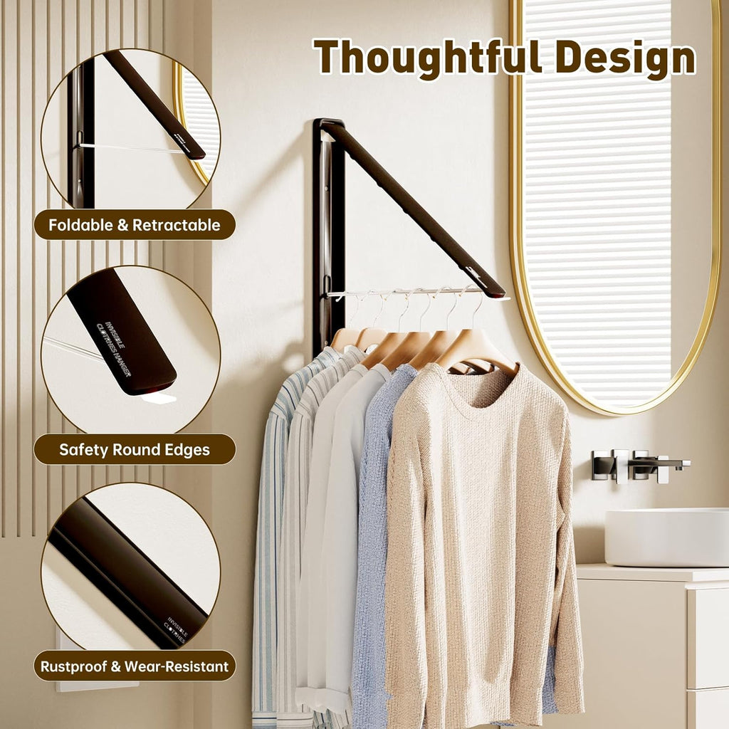 Clothes Drying Rack, Laundry Room Wall Mounted Retractable Clothes Hanger Drying Rack, Laundry Clothing Drying Rack Folding Indoor or Outdoor, Easy Installation Aluminium Dryer, 1pcs(Black)