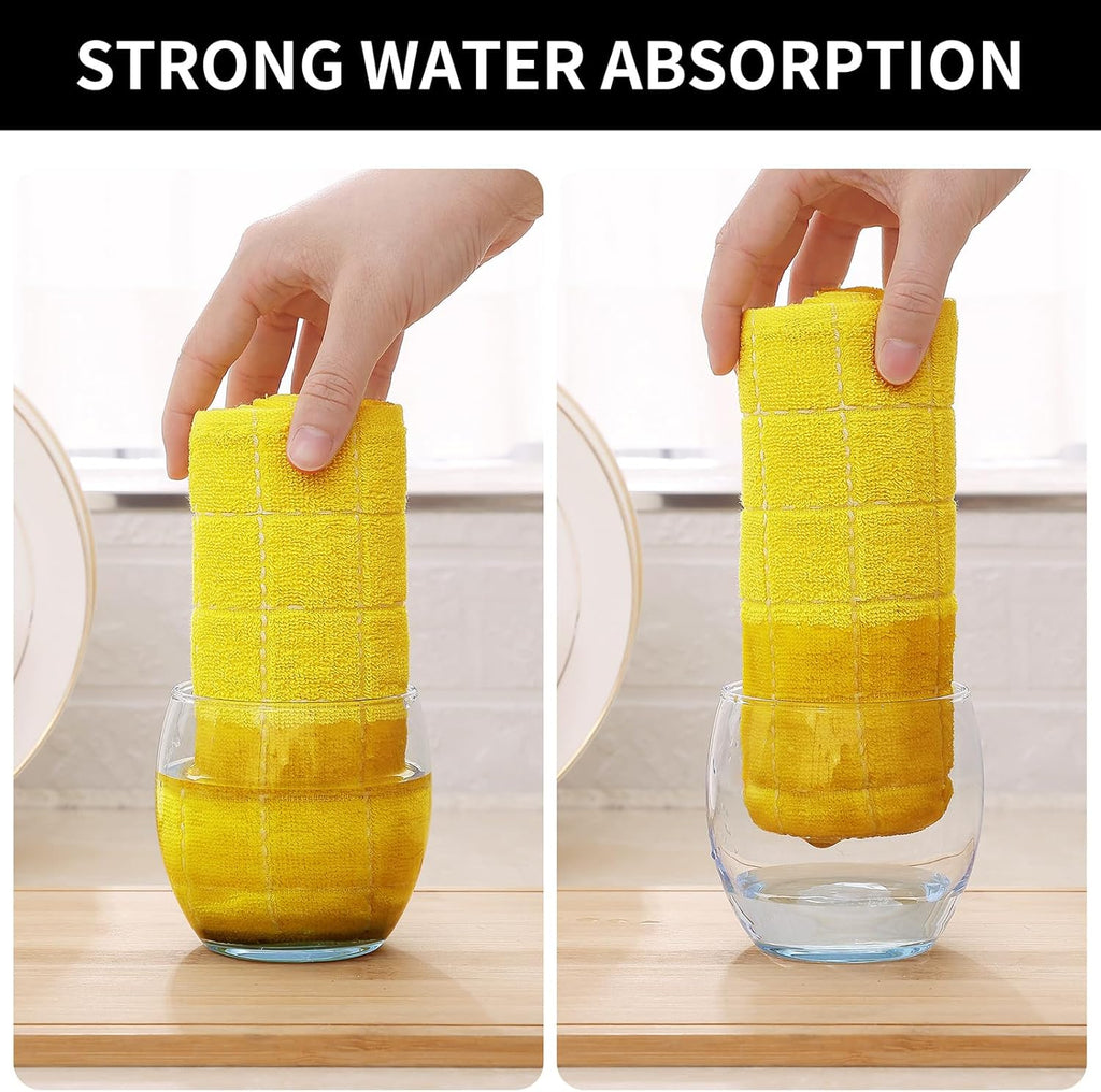 Homaxy 100% Cotton Terry Kitchen Towels(Yellow, 13 x 28 inches), Checkered Designed, Soft and Super Absorbent Dish Towels, 8 Pack