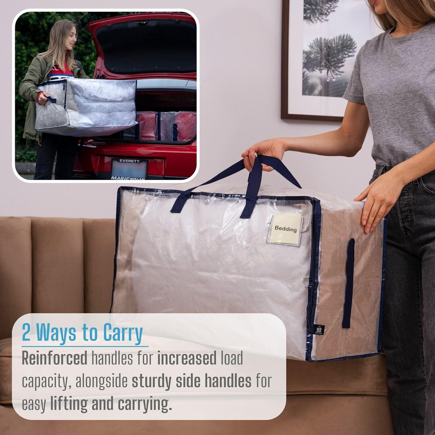 VENO 10 Pack Moving and Storage Bags, Heavy Duty, Alternative to Moving Boxes, Large Packing Totes Supplies for College Dorm Room with Zipper for Clothes, Wide Open Design (Clear, 10 Pack)