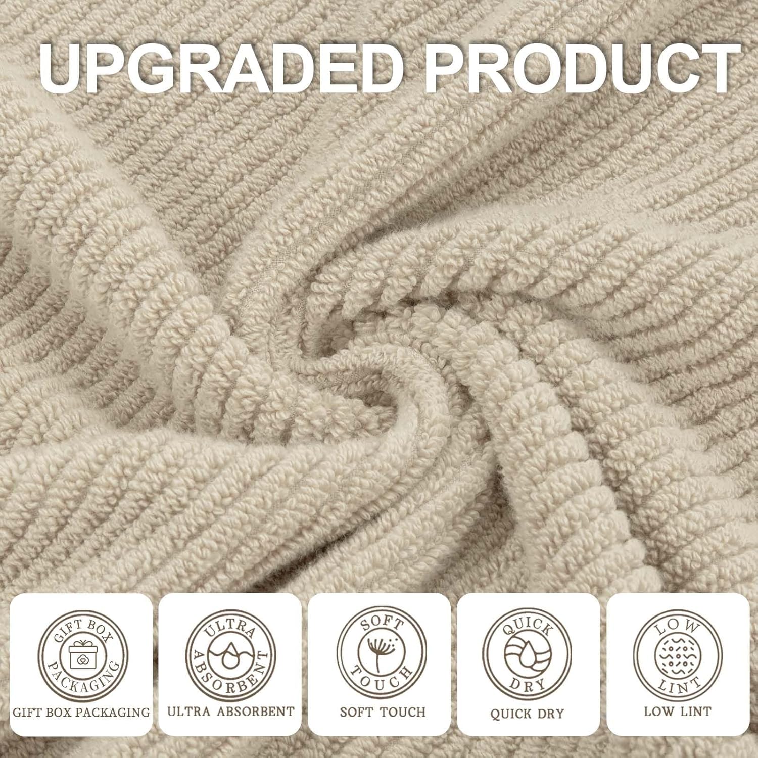 Cotton Washcloths - 6PC 13"x13" | Quick Dry | Soft | Light Weight | Absorbent | Hotel Quality, Luxury Wash Cloths for Body, Hand Towels for Bathroom & Showering, Towel Gift Set, Beige | Tan