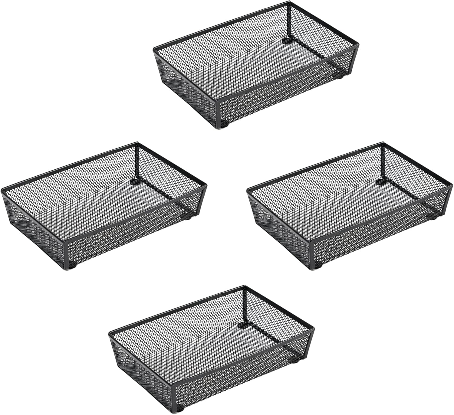 BYCY 4 Pack Silverware Drawer Organizer, Mesh Utensil Organizer for Kitchen Storage, Black Steel Metal Mesh Tray for Flatware Fork Spoon Knife (9 x 6 x 2 Inch,black)