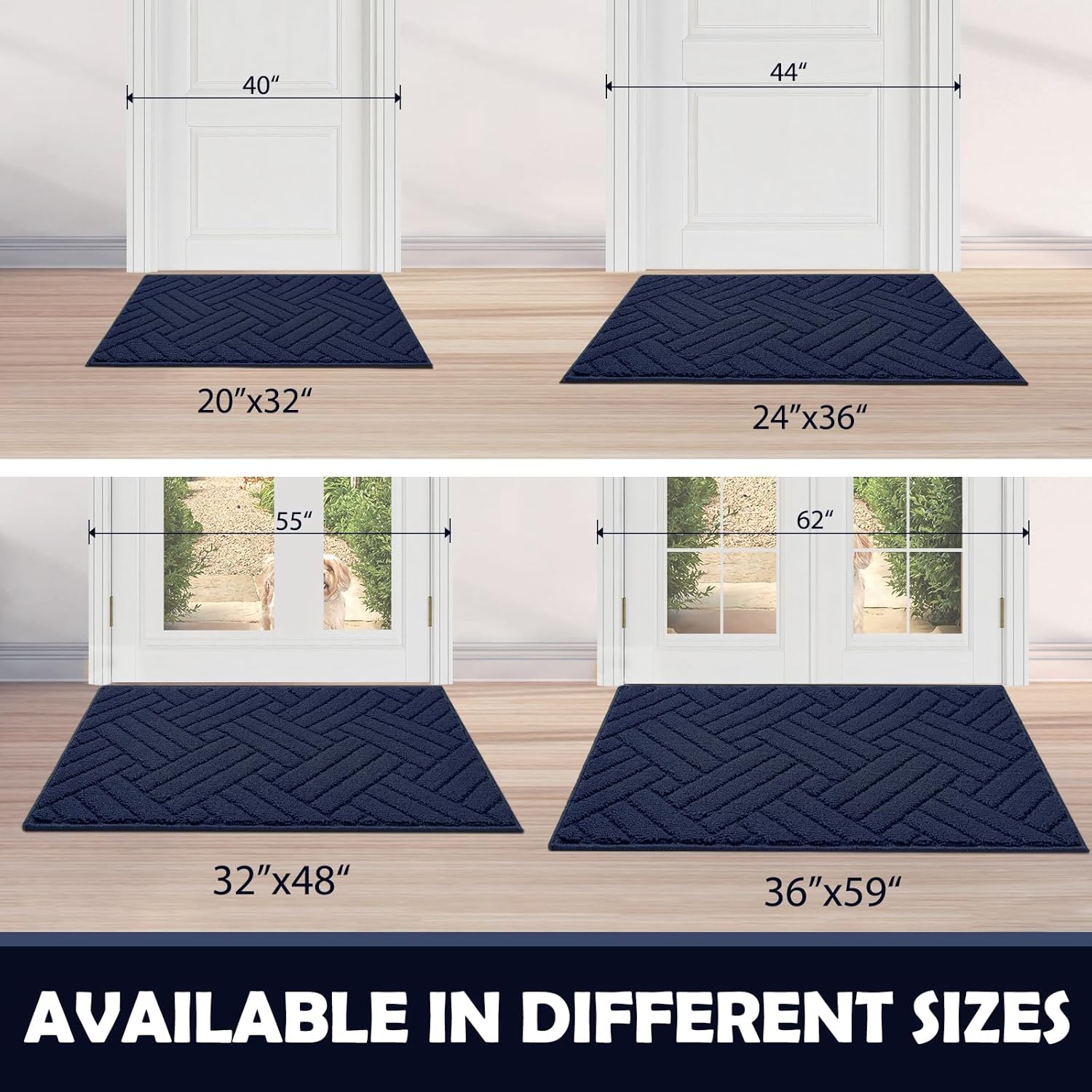 Door Mat Indoor Doormat, Entryway Rug Door Mats Non-Slip Rubber Backing,Heavy Duty Low-Profile Entrance Rugs, Absorbent Resist Dirt Doormats Floor Door mat for Entryway,Blue 32"x48"