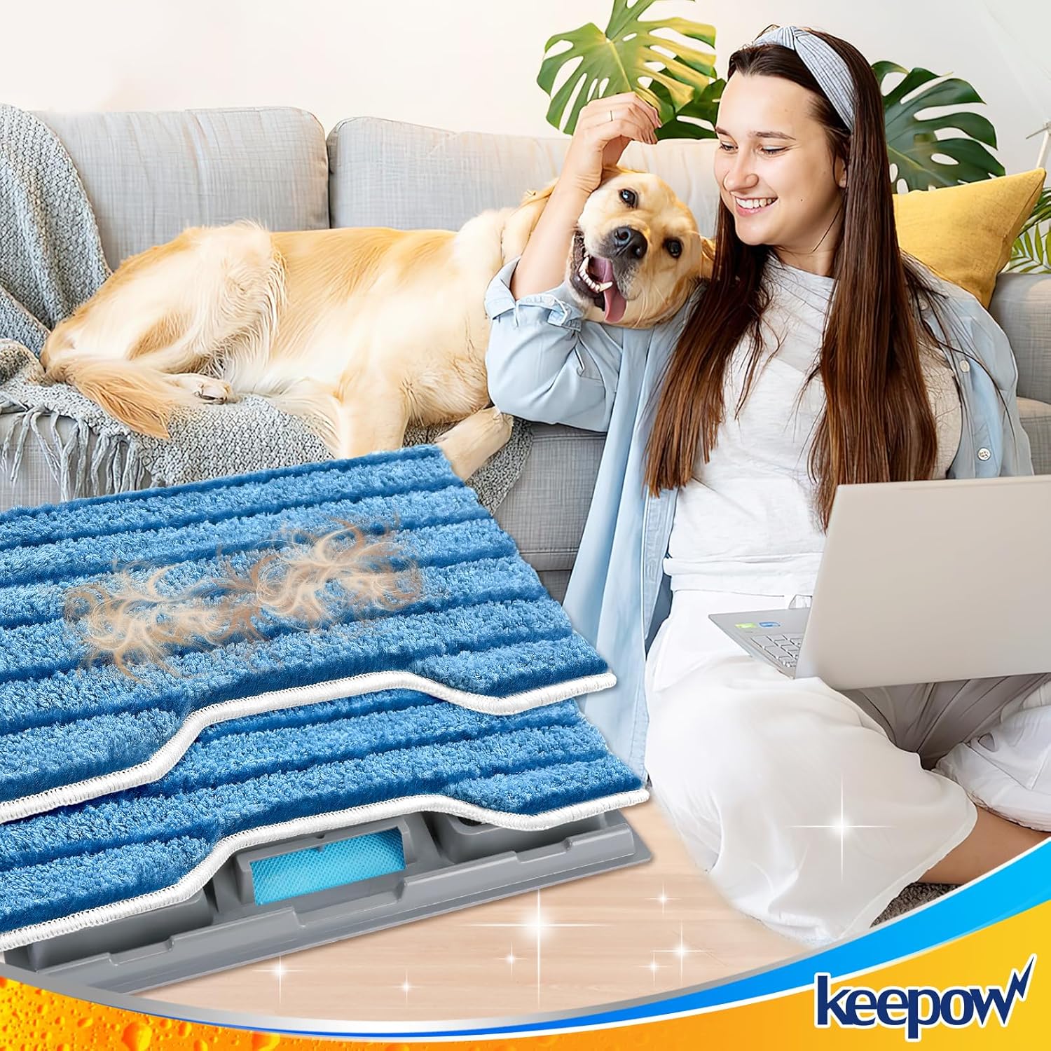 KEEPOW Reusable Mop Pads Refills, Replacement Pads Compatible with Shark Vac Mop VM252 VM200 VC205 VM250 /QM250 VM190 VM200P12, Hardwood Floor Mop Pad, Blue 1+2+3 Pads