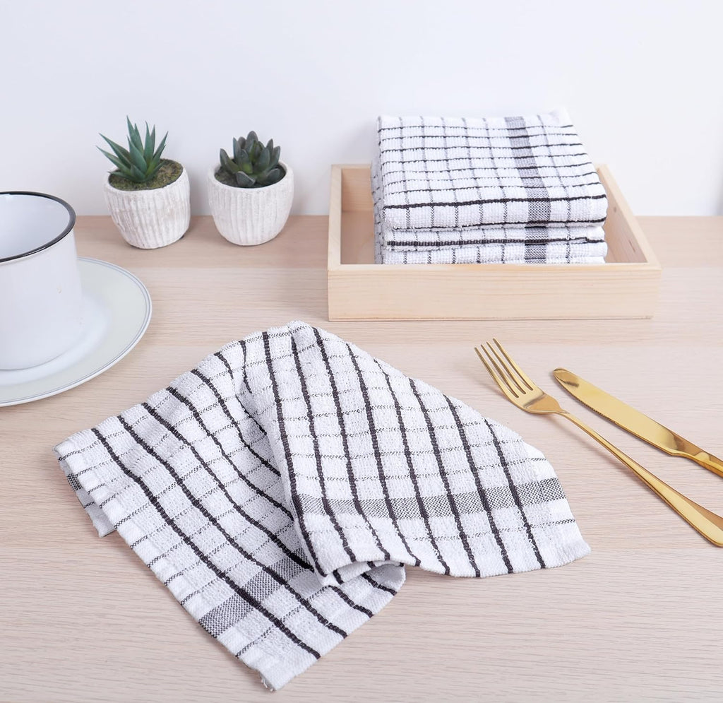 AMOUR INFINI Kitchen Dish Cloths Set of 8 - Ultra Soft, Highly Absorbent, Quick-Drying Terry Cotton Dishcloths 12"x12" Inch Wash & Cleaning Cloths for Kitchen & Dishwashing (D.Grey)