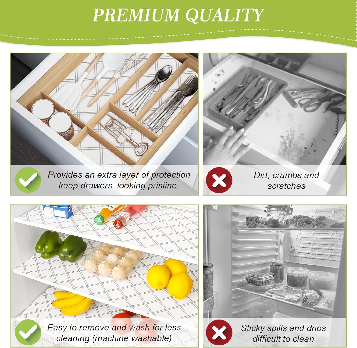 Cooyes 6pcs 12" x 24" Refrigerator Drawer Liners, Fridge Organizers and Storage, Washable Absorbent Fridge Bin Liners, Refrigerator Shelf Mats Air Circulating Non-Slip Non-Adhesive