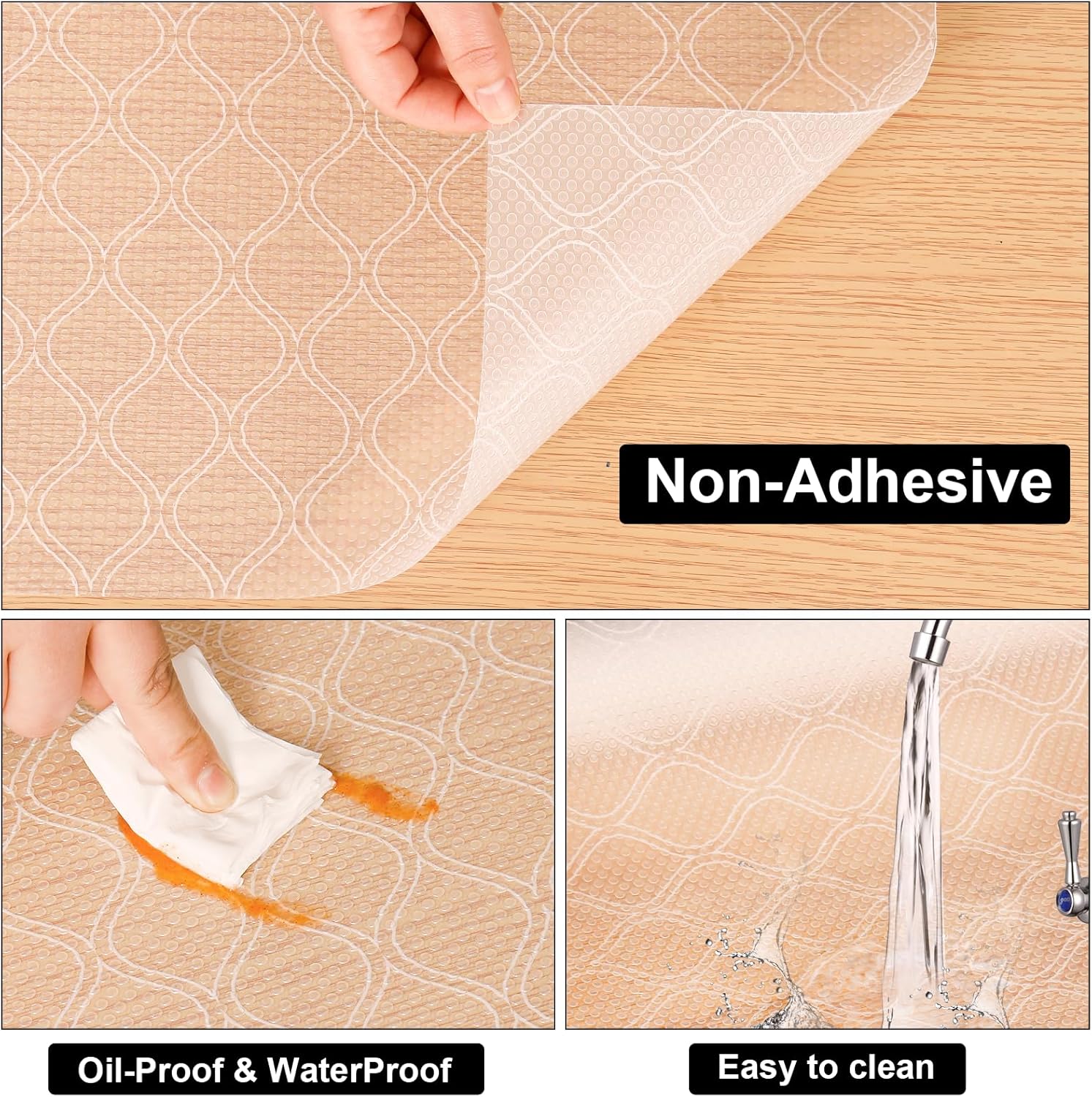 Cooyes Drawer and Shelf Liner, Non-Adhesive Shelf Liners for Kitchen Cabinets, Thick Strong Grip Mats for Desk, Shelves, Bathroom Drawers, Fridge, Cabinet Protection