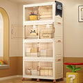 752QT/188Gal 4 Layers Stackable Storage Bins with Lid & Doors - Sensor Lights in Cabinets, Large Collapsible Container Box with 6 Wheels, Plastic Foldable Organizer for Home