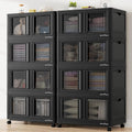 BROVIEW 160Gal Stackable Storage Bins with Lids & Wheels, 640Qt Plastic Collapsible Closet Organizer and Storage Drawers, Storage Boxes Cabinets for Home, Office, 8 Pack, Black