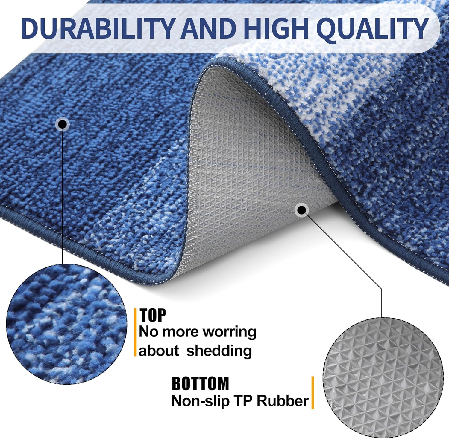 Kitinjoy Indoor Outdoor Door Mat, 40x32 Non-Slip Absorbent Dirt Trapper, Low-Profile Washable Inside Entrance Front Floor Mat, Sturdy Soft Entry Doormats for Entryway, Navy Blue
