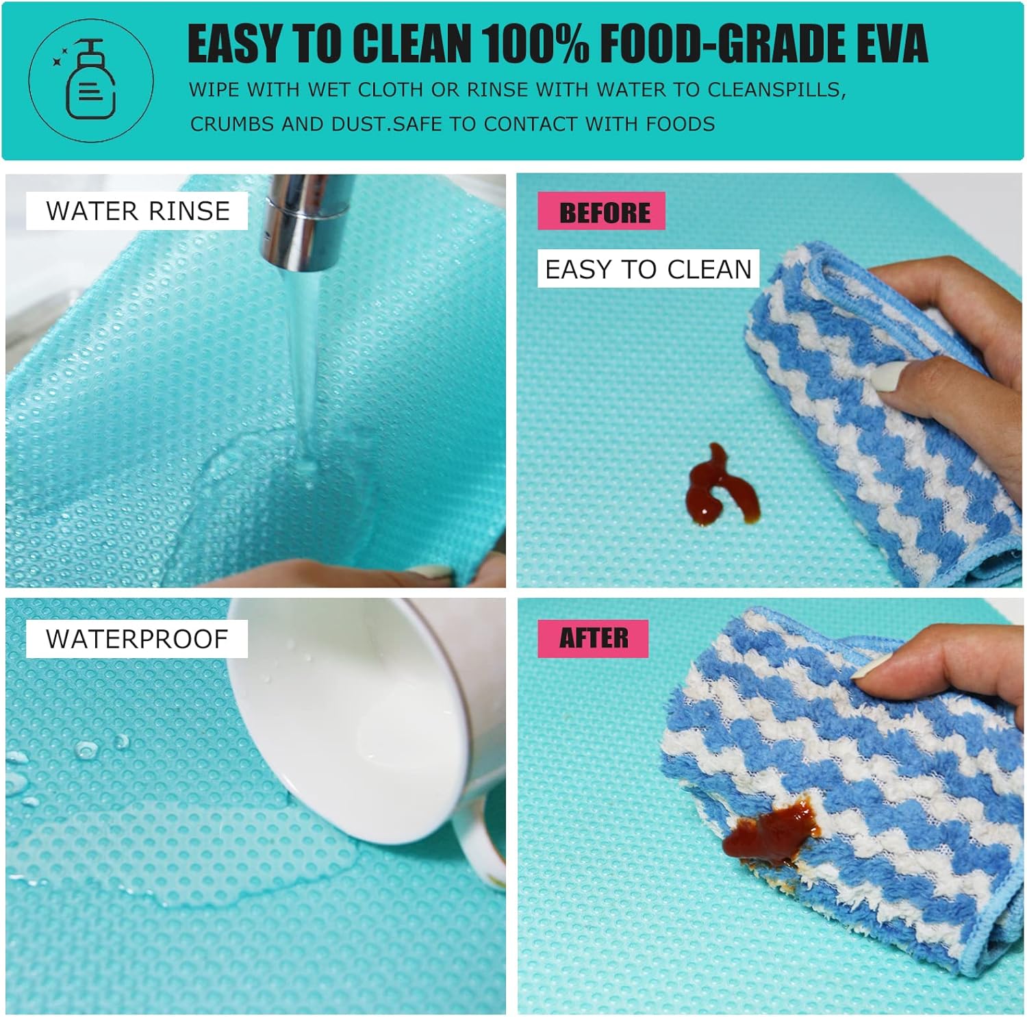24Pcs Refrigerator Liners, Washable Fridge Liner Mats Covers Pads for Glass Shelf Cupboard Cabinet Drawer Home Kitchen Accessories Organization (Blue)