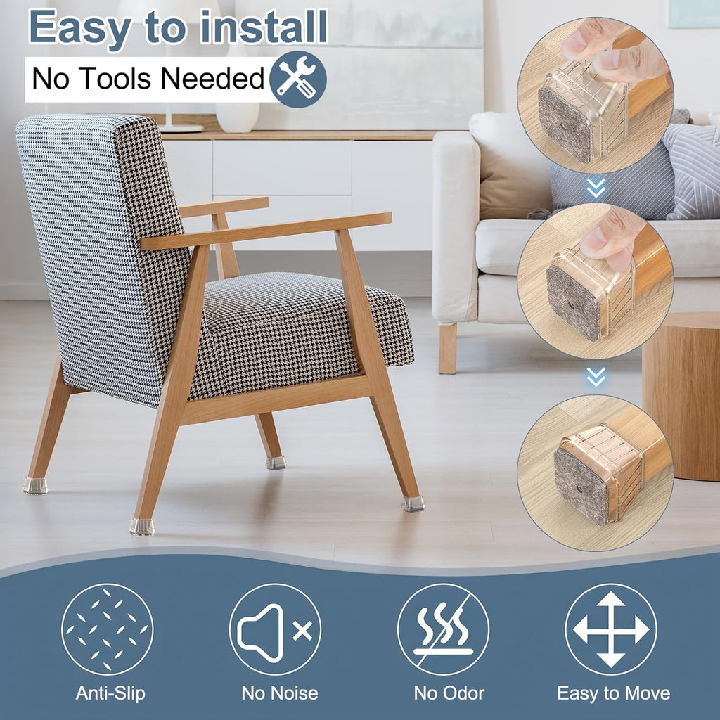 24PCS Square Chair Leg Floor Protectors for Hardwood Floors, Thicken Rubber Chair Leg Cap Covers, Non Slip Furniture Leg Pads to Protect Wood Tile Floors from Scratches and Reduce Noise