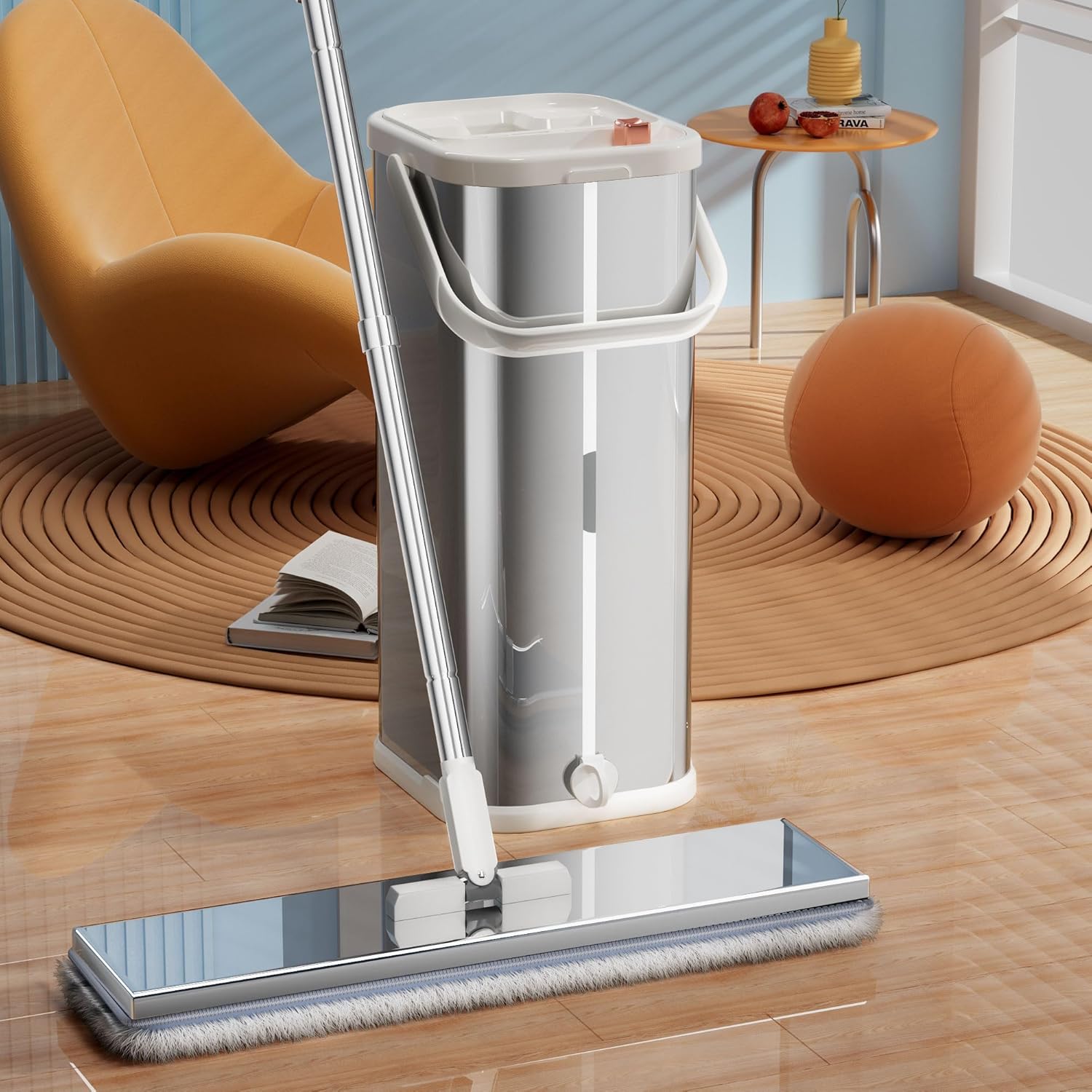 Stainless Steel Mop and Bucket Set with Wringer, Easy-to-use Flat Mop with Separate Dirty Water System, Deep-Cleaning Mops for Floors, Versatile Mops for Walls