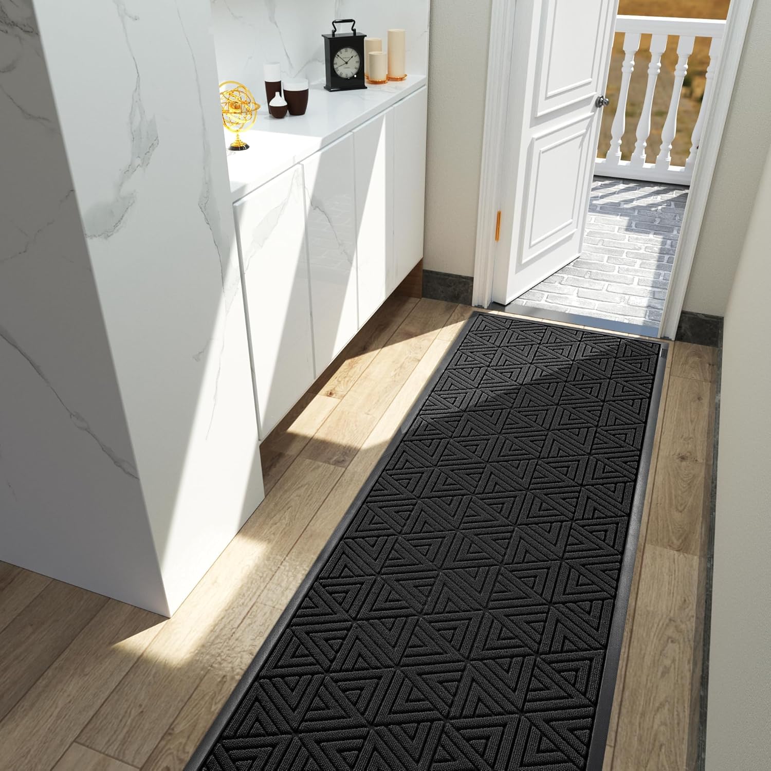 Yimobra Front Door Mat Outside Entrance 72 x 24, Waterproof and Washable Outdoor Mat, Non Slip Rubber Backing, Heavy Duty Welcome Matt for Home Entry Floor Porch Garage Office, Low Profile, Black