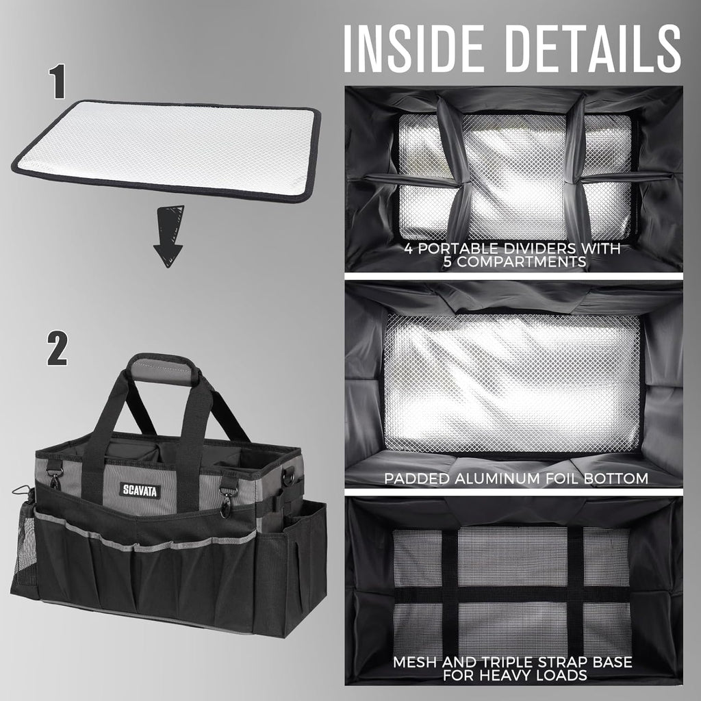 Wearable Cleaning Caddy Bag, Cleaning Caddy Supplies Organizer with Handle & Shoulder Straps for Housekeepers, Under Sink & Car Cleaning Tool Organizers with 4 Foldable Divider (DarkGrey)