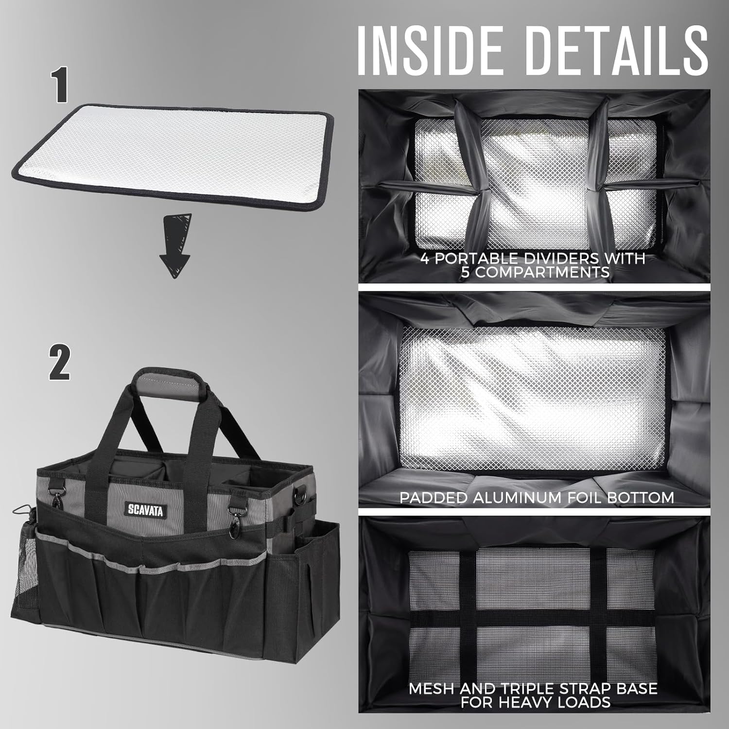 Wearable Cleaning Caddy Bag, Cleaning Caddy Supplies Organizer with Handle & Shoulder Straps for Housekeepers, Under Sink & Car Cleaning Tool Organizers with 4 Foldable Divider (DarkGrey)