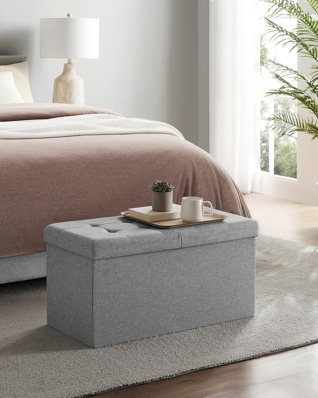 SONGMICS Mazie Collection - 30 Inches Storage Ottoman, Foldable Storage Bench with Flipping Lid, 660 lb Load Capacity, for Entryway, Living Room, Bedroom, Light Gray ULSF41G